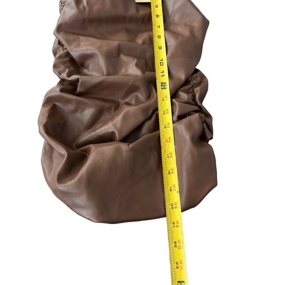 Meshki Ruched Bodycon Naomi Mini Skirt Size XS Chocolate Brown Faux Leather - Picture 14 of 15